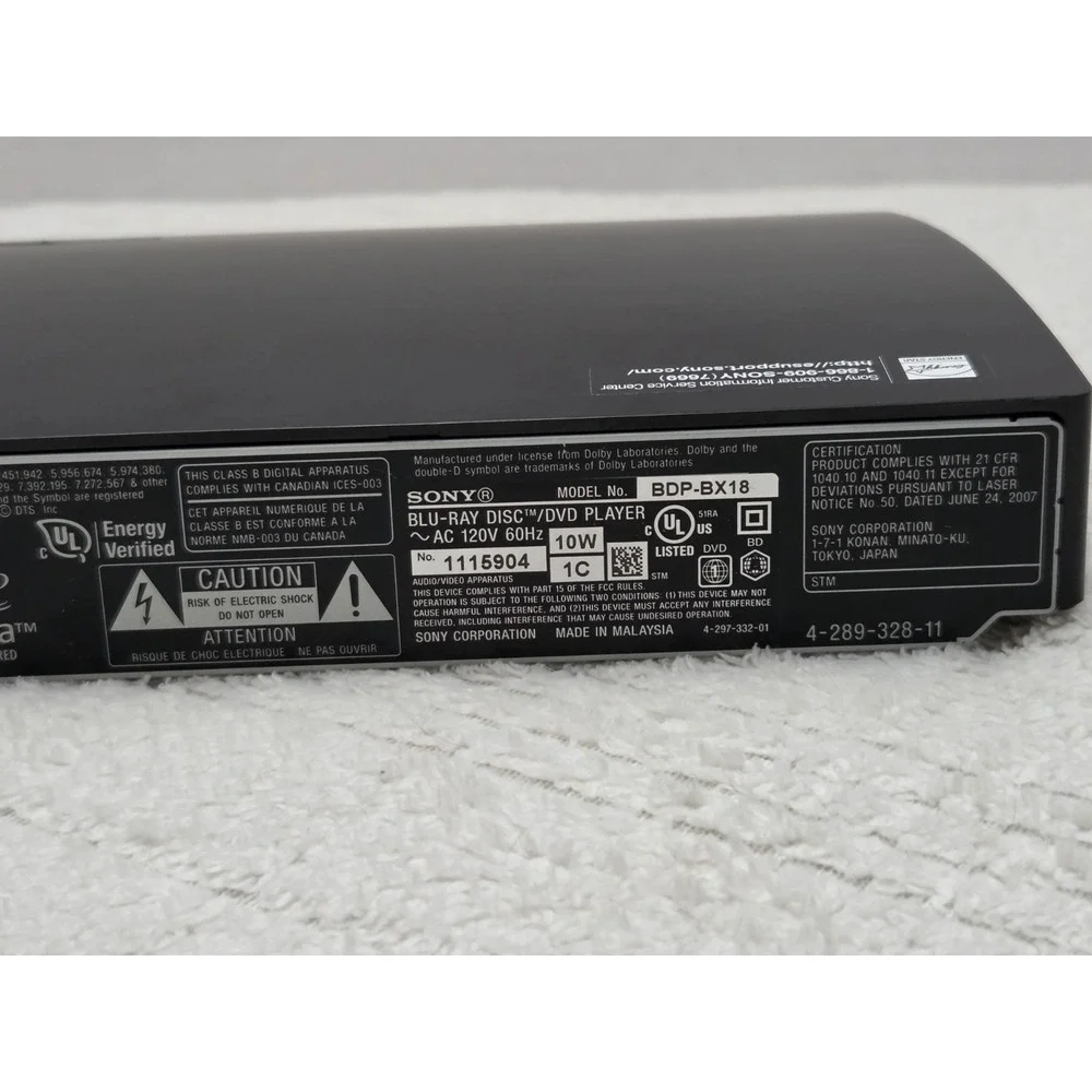 Sony Model BDP-BX18 Blu-ray Disc DVD Player Black No Remote Tested & Works